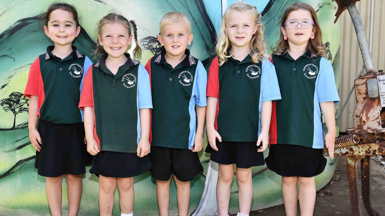 Boynewood State School Preps. From left: Mylee, Skyla, Lockie, Alilah, Lucy. Picture: Patrick Woods.