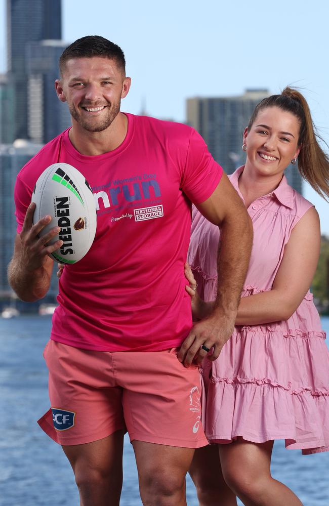 Broncos NRL Star Corey Jensen and wife Shannen. Pic Annette Dew