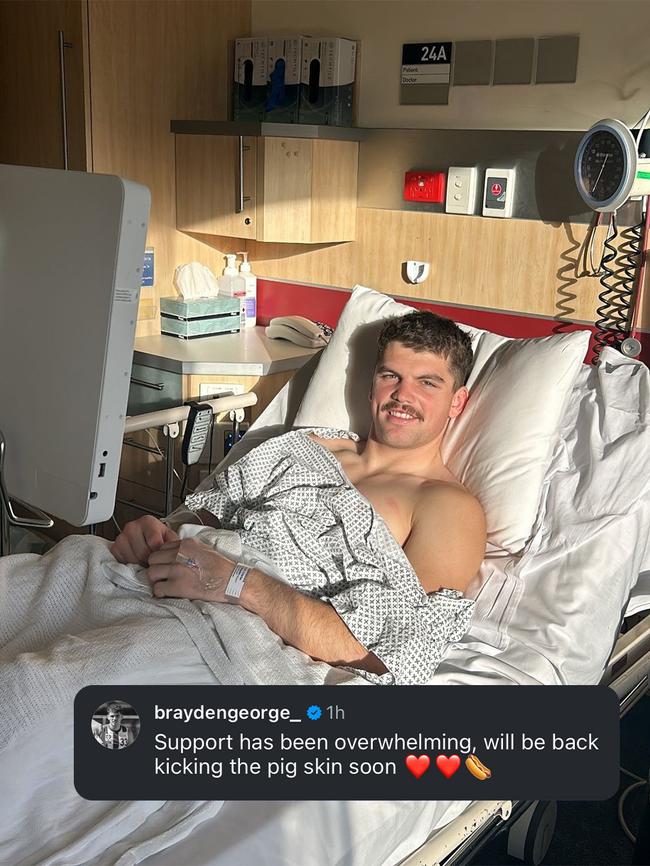North Melbourne youngster Brayden George in hospital after surgery on his knee. Picture: North Melbourne