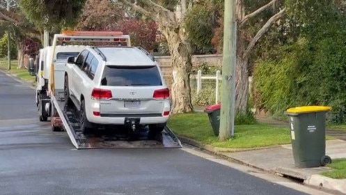 A Toyota Landcruiser is allegedly seized by police. Picture: Victoria Police