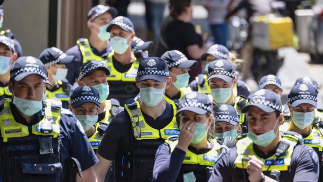 Victoria Police on patrol in the Melbourne CBD. Picture: NCA NewsWire / Luis Ascui