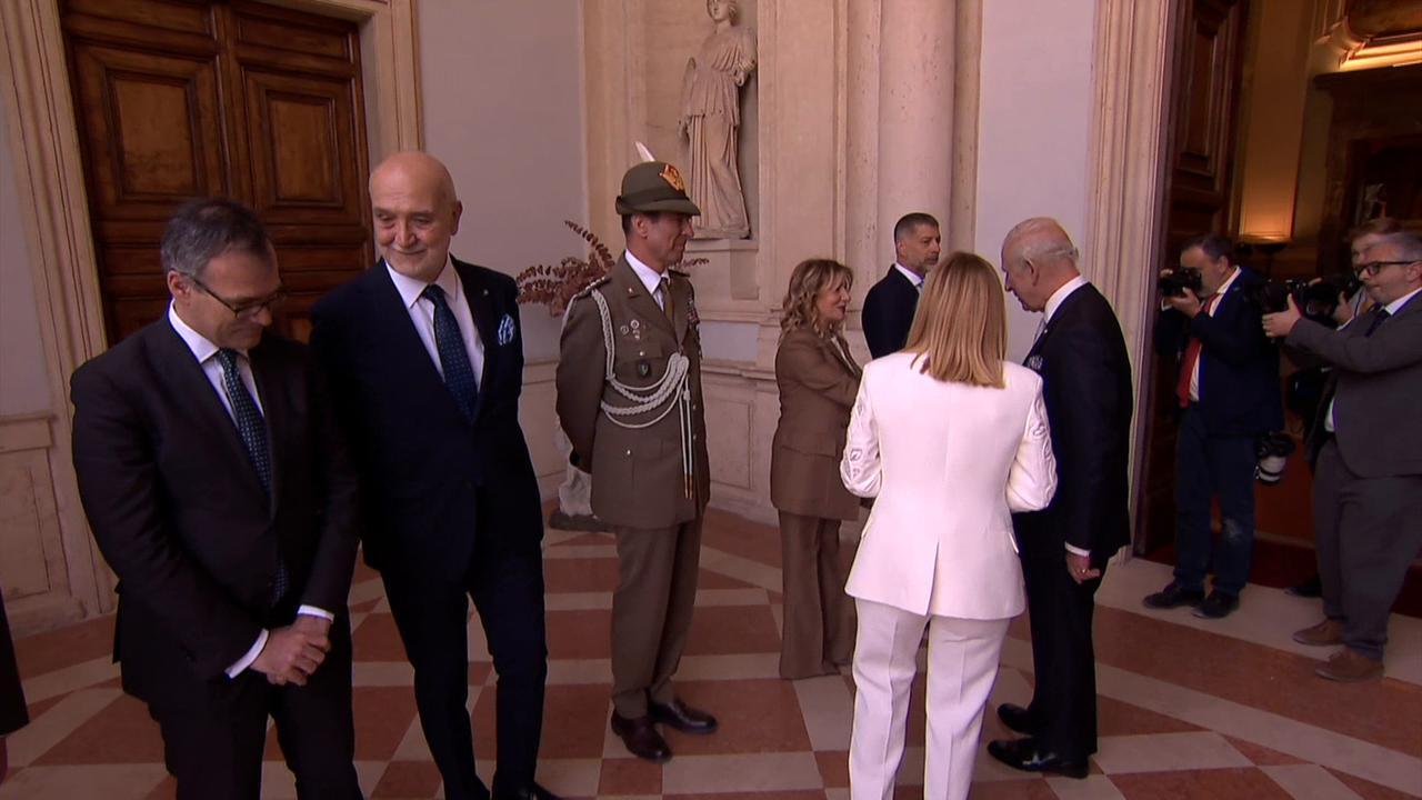 King Charles greeted by Italy’s PM Meloni during state visit
