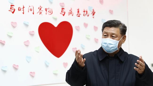 Chinese President Xi Jinping during an inspection of the Centre for Disease Control and Prevention in Beijing last week. Picture: AP