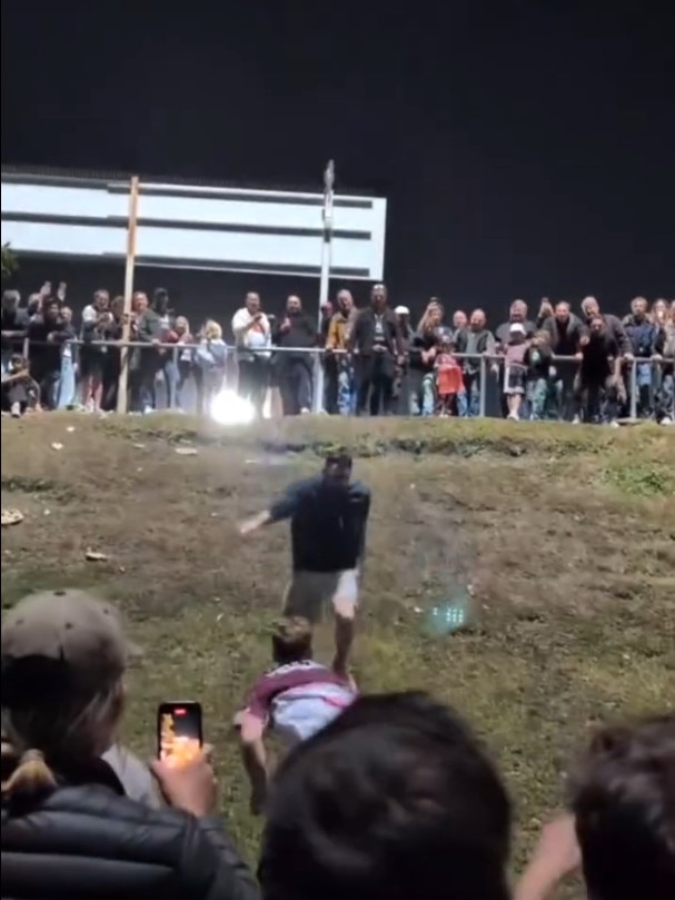 Screenshot posted on the Instagram showing NRL fans at Brookvale oval participating in an impromptu run it straight. Picture: Instagram/@creaturesofmanly