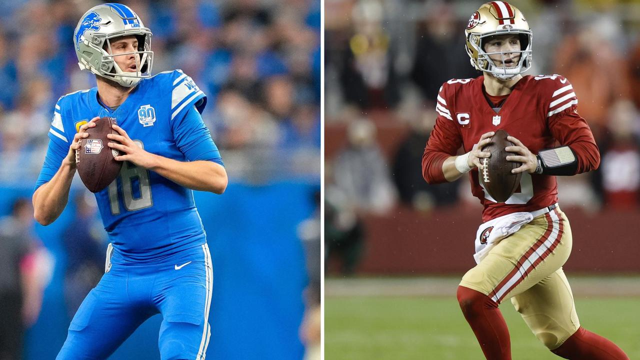 Jared Goff (Picture: Nic Antaya/AFP) and the Detroit Lions take on Brock Purdy (Picture: Lachlan Cunningham/Getty Images) and the San Francisco 49ers in the 2024 NFC title game.