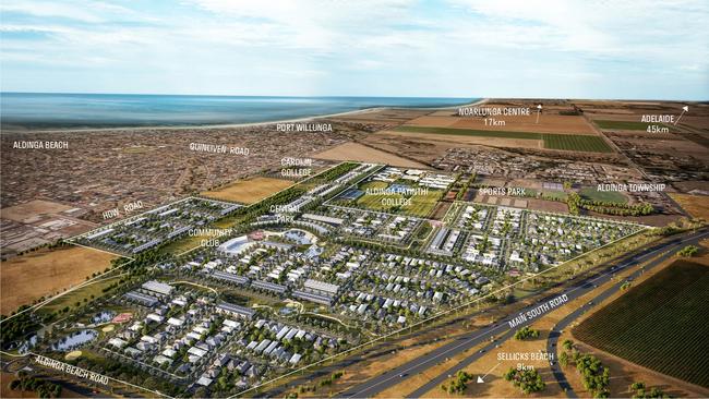 An artist impression of how the 800-home Aldinga development would look, from the air.