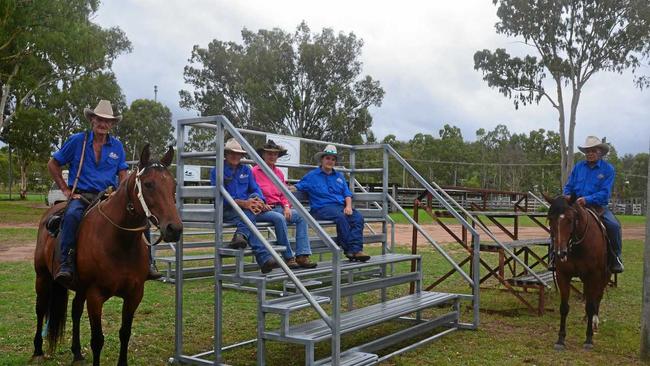 Eidsvold Cattle Drive Committee members Ned Neumann, Katherine Morice, Roslyn and Lindsay Payne and Kathleen Roth show off the new stands. Picture: Felicity Ripper