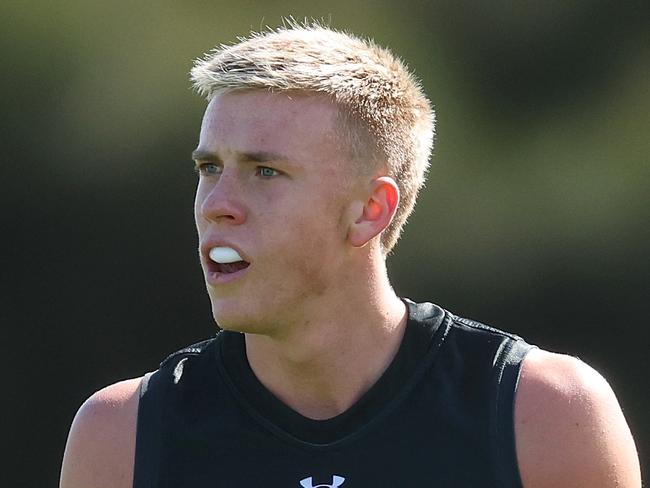 MELBOURNE, AUSTRALIA - APRIL 09: Nate Caddy of the Bombers looks on during an Essendon Bombers AFL training session at The Hangar on April 09, 2024 in Melbourne, Australia. (Photo by Daniel Pockett/Getty Images)