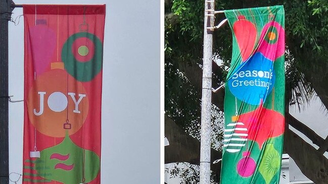 Two of the festive banners in Woollahra.