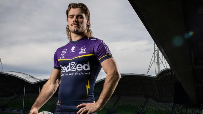 MELBOURNE, AUSTRALIA - SEPTEMBER 24: Ryan Papenhuyzen poses for a photo during a Melbourne Storm NRL media opportunity at AAMI Park on September 24, 2024 in Melbourne, Australia. (Photo by Darrian Traynor/Getty Images)