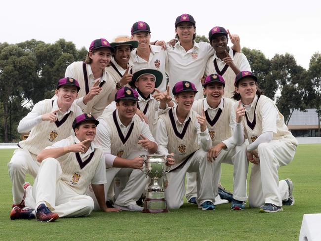 Haileybury celebrate their 2018 APS cricket premiership. (Picture: Supplied)