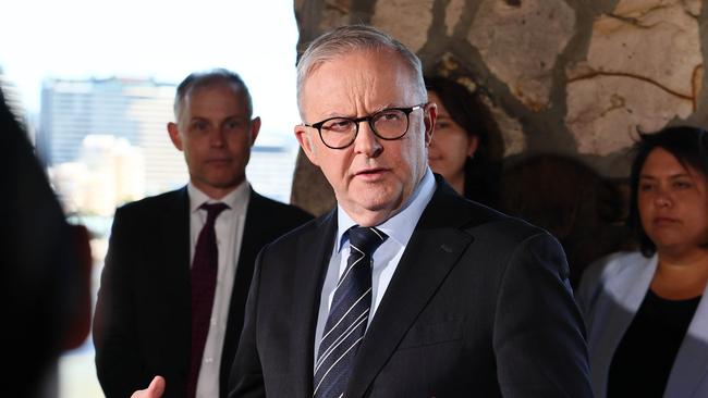 Prime Minister Anthony Albanese during a press conference in Brisbane. Picture: Tertius Pickard