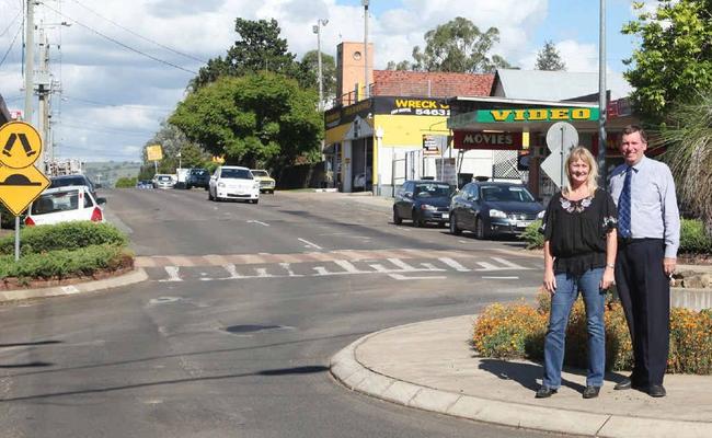 Scenic Rim Mayor John Brent and councillor Kathy Bensted inspect Church St before the start of work on a $500,000 upgrade. Contributed. Picture: Contributed