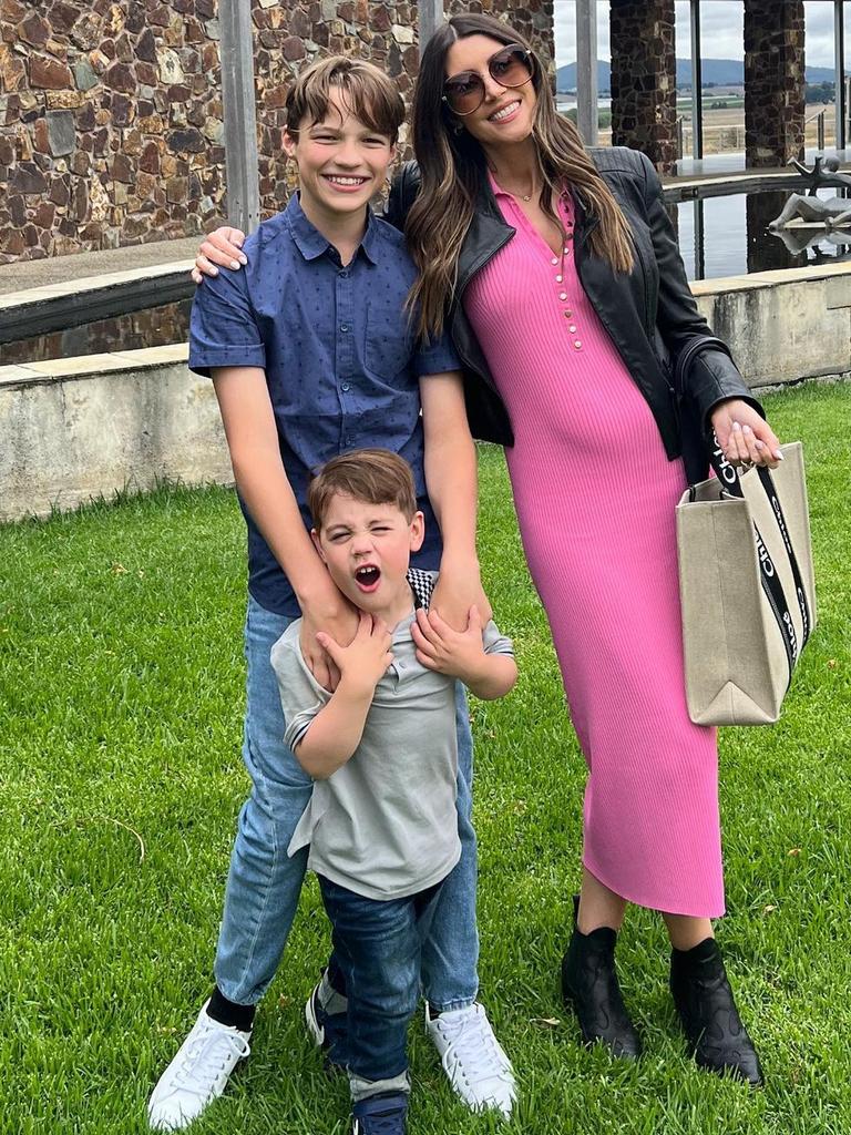 Wife Sharlene, pregnant with Olympia, with their son Edward and Jagger, Hackett’s son from his first marriage. Picture: Instagram