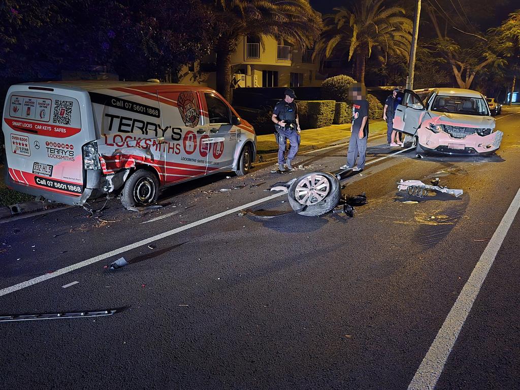 Emergency services responded to a crash on Tedder Ave on February 1 at 3.40am. A car crashed into a Terry's Locksmiths van. Picture: Jim Noort