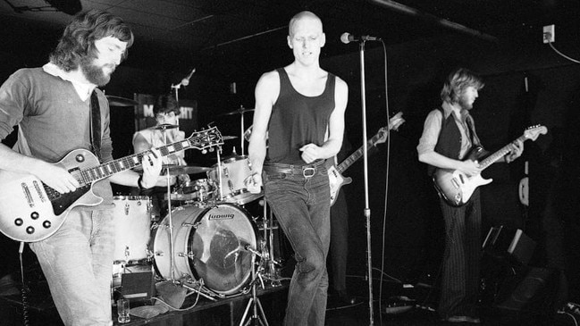 Midnight Oil performing at War and Peace in Parramatta, September 18, 1977. Picture: Bob King/Corbis