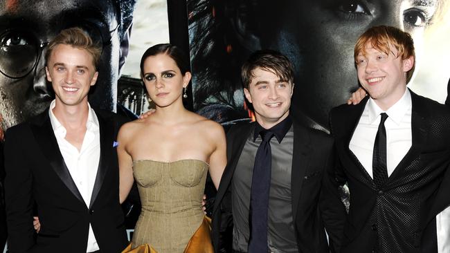 Tom Felton, Emma Watson, Daniel Radcliffe and Rupert Grint pose together at the premiere of 'Harry Potter and the Deathly Hallows: Part 2'. Picture: AP