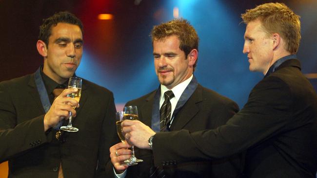 Adam Goodes, Mark Ricciuto and Nathan Buckley with their Brownlow Medals. Picture: Michael Dodge