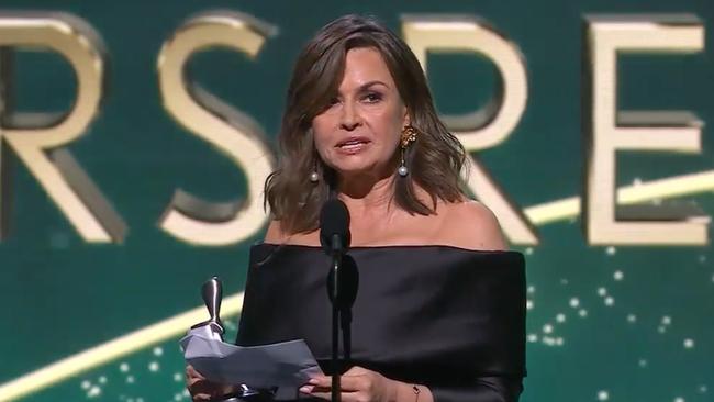 Lisa Wilkinson acceptance speech at the 2022 Logies Awards saw the original trial be delayed by three months. Picture: Channel 9