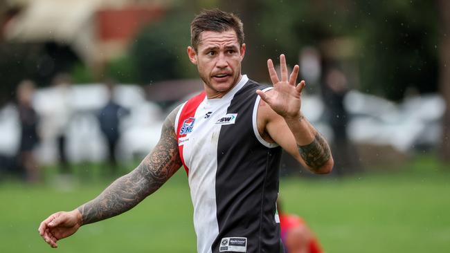 Aaron Edwards playing for St Kilda City earlier in the season. He’s applied for a clearance back to Pines. Picture : George Sal