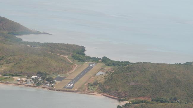 Aerial shot of the Mabuiag Island airstrip which is one of the shortest in Australia.