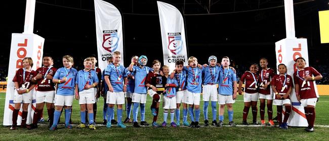 The Little Origin legends from Sussex Inlet Public School and Macarthur Adventist College after their halftime battle. Picture: Supplied