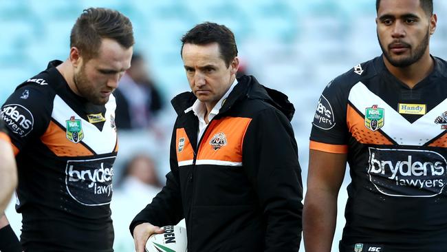 Jason Taylor watches on during the Wests Tigers’ warm up.