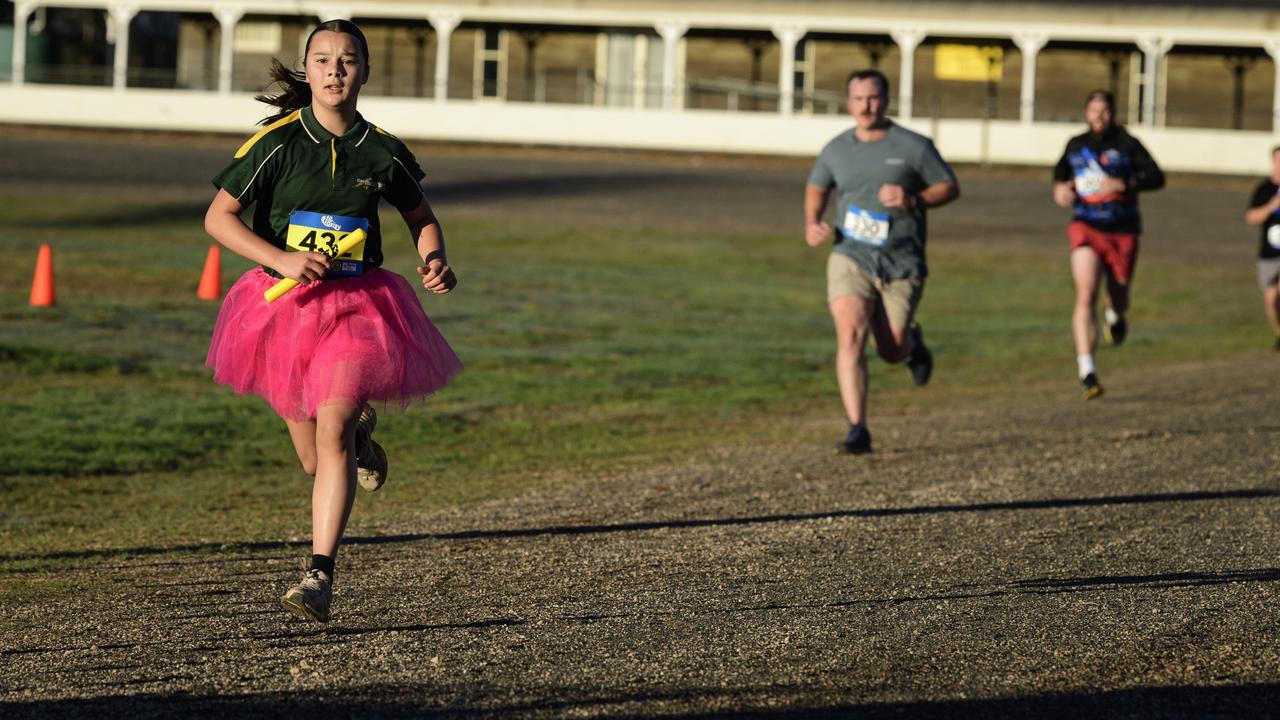 Finishing a lap for team Great 8's of Centenary Heights SHS is Lexie Fogarty in the 40 for Fortey relay at Toowoomba Showgrounds, Sunday, June 8, 2025. Picture: Kevin Farmer
