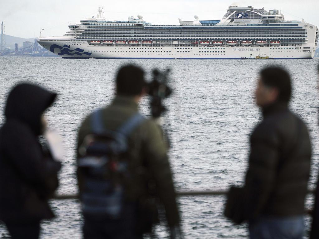 The Diamond Princess is in lockdown off the Japanese port of Yokohama. Picture: AP/Eugene Hoshiko