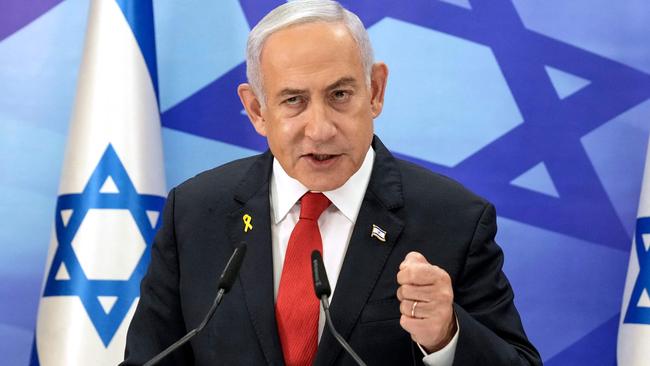 Israeli Prime Minister Benjamin Netanyahu speaks during a press conference in Jerusalem on December 9, 2024. Netanyahu said on December 9 that the occupied Golan Heights would remain Israeli "for eternity", days after he ordered troops into an adjacent UN buffer zone in Syria following the fall of Bashar al-Assad. (Photo by Maya Alleruzzo / POOL / AFP)