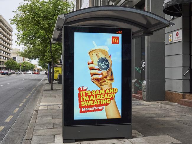 McDonaldÃs advertising on a bus stop in Adelaide, Sunday, Jan. 5, 2025. Picture: Matt Loxton