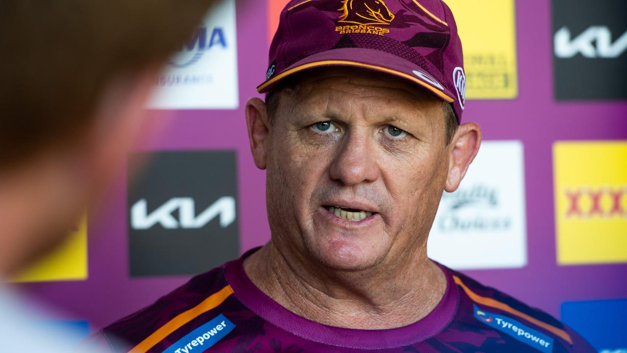 The Brisbane Broncos train in the Darwin heat before their upcoming clash with the Parramatta Eels. Coach Kevin Walters chats to the media before the clash. Photograph: Che Chorley