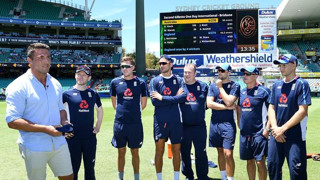 England rugby league star Sam Burgess has been brought in to present Joe Root with his 100th ODI cap.