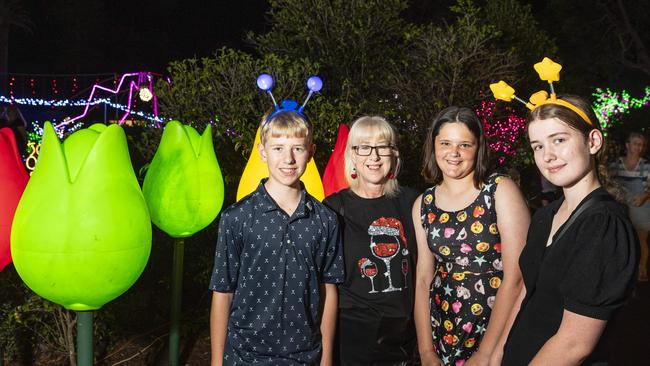 At Toowoomba's Christmas Wonderland are (from left) Aidan O'Hara, Amanda O'Hara, Chelsea Munday and Charlee O'Hara in Queens Park, Saturday, December 7, 2024. Picture: Kevin Farmer