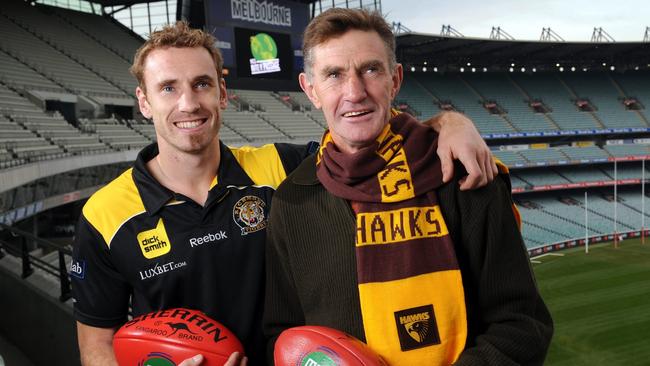 Hawthorn legend Michael Tuck (R) with his late son Shane in 2009.