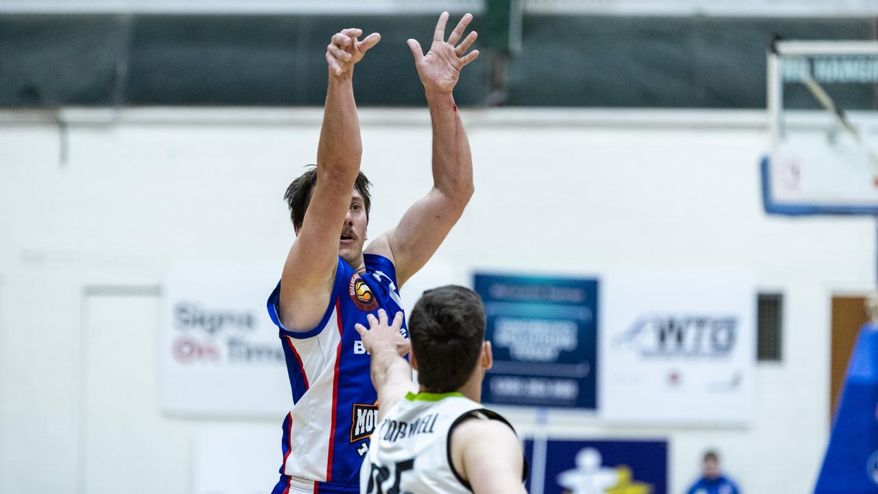 Jason Ebneter for Toowoomba Mountaineers against Rip City in Queensland State League Division 1 mens basketball semi-final at USQ's Clive Berghofer Recreation Center, Saturday, July 30, 2022. Picture: Kevin Farmer