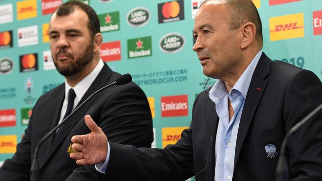 England head coach Eddie Jones (right) and Michael Cheika, now in charge of Argentina, will be eager to take down Australia in next year’s World Cup.