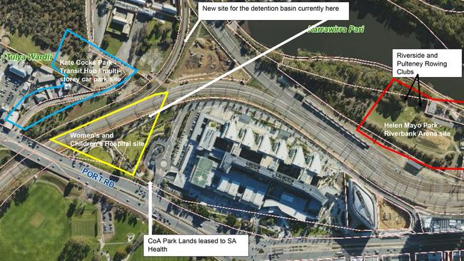 The proposed State Government projects within the rezoned Riverbank Precinct. Picture: Adelaide City Council