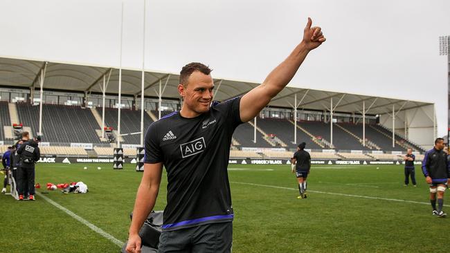 Israel Dagg waves to supporters during the All Blacks captain’s run at AMI Stadium.