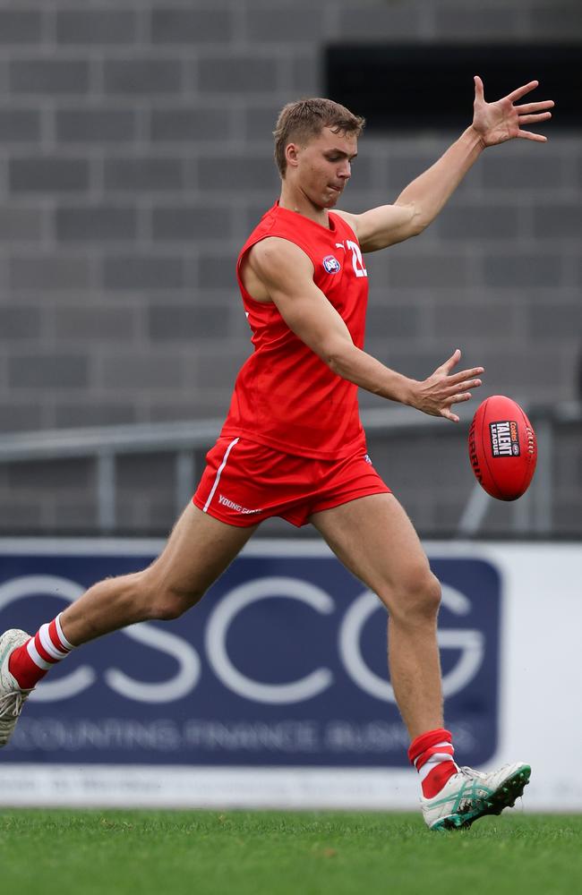 Caleb Lewis during this year’s Young Guns match. (Photo by Rob Lawson/AFL Photos)