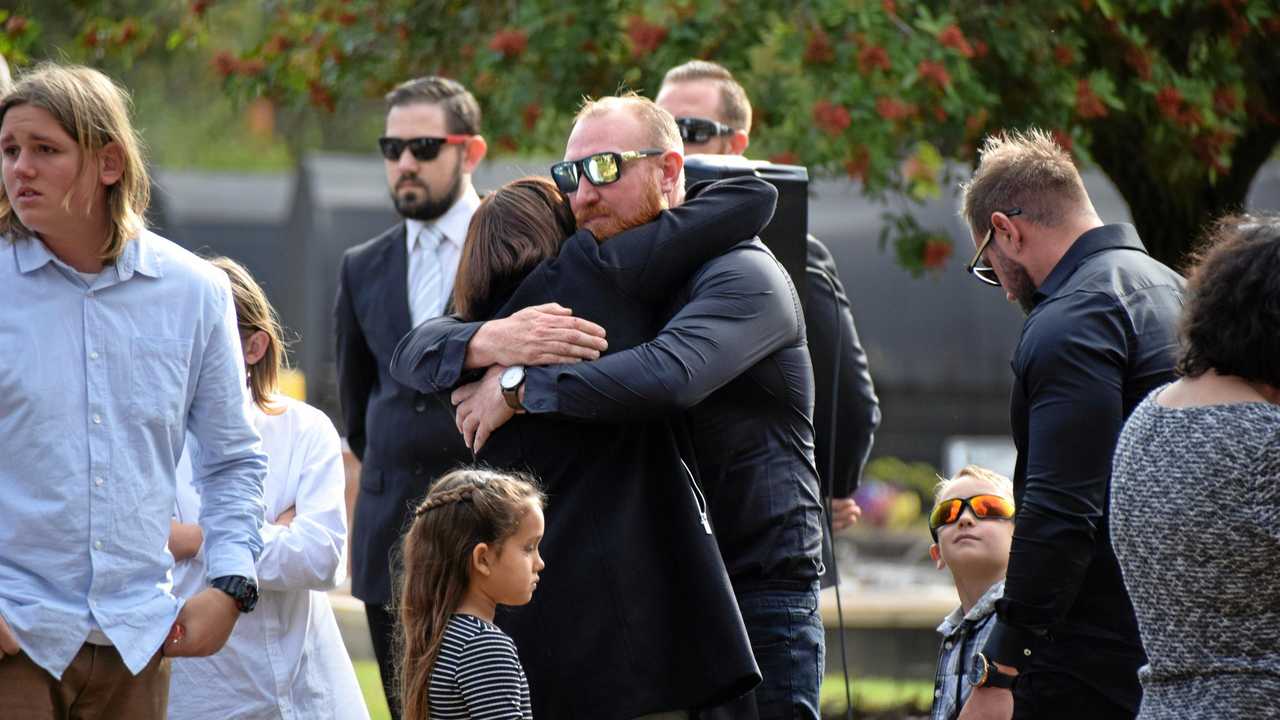 Daniel Routledge is showered in love and from family and friends at the funeral for his father, David. Picture: Matt Collins