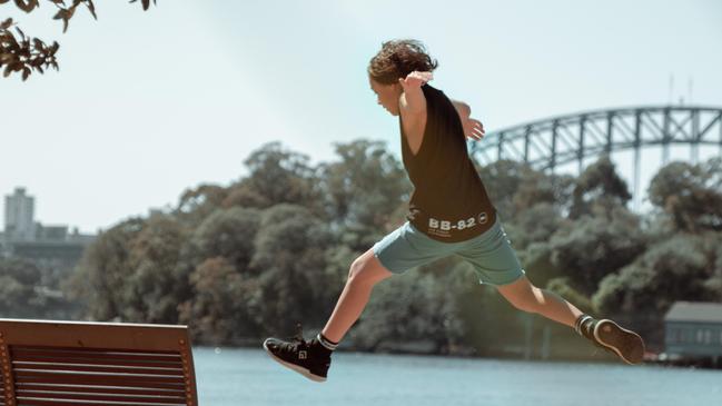 A photo of Samuel performing parkour.