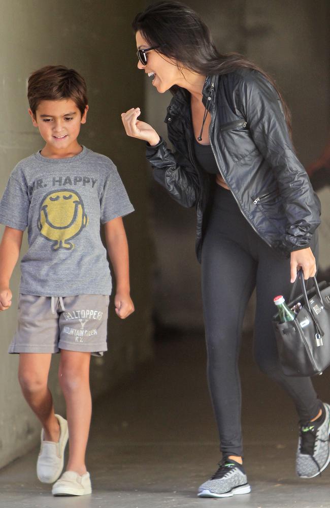 Kourtney Kardashian looks relaxed and happy as she is seen leaving art class with her son Mason in Los Angeles. Picture: Splash