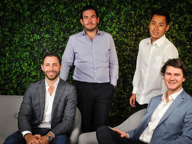 Lendi CEO David Hyman and co-founders Sebastian Watkins, Martin Lam, and Mark Kalajzich. CEO Commonwealth Bank-owned Aussie Home Loans has inked a deal to merge with online home loan platform Lendi, and already secured the blessing of another big four bank and shareholder. Picture: Lendi via NCA NewsWire