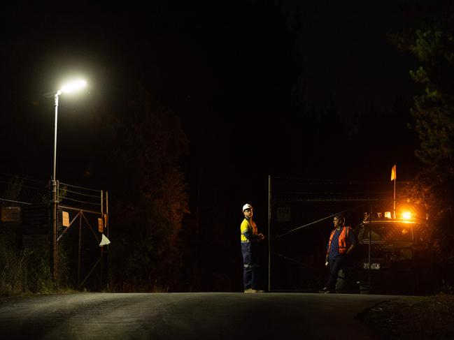 Security at the gate of the gold mine on Wednesday night. Picture: Jason Edwards