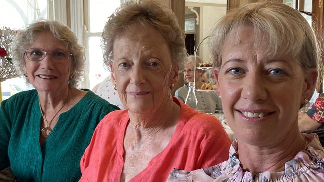 Gympie high tea for International Women's Day – Meryl Mawhinney, Janice Thomas, and Shelly Mawhinney.