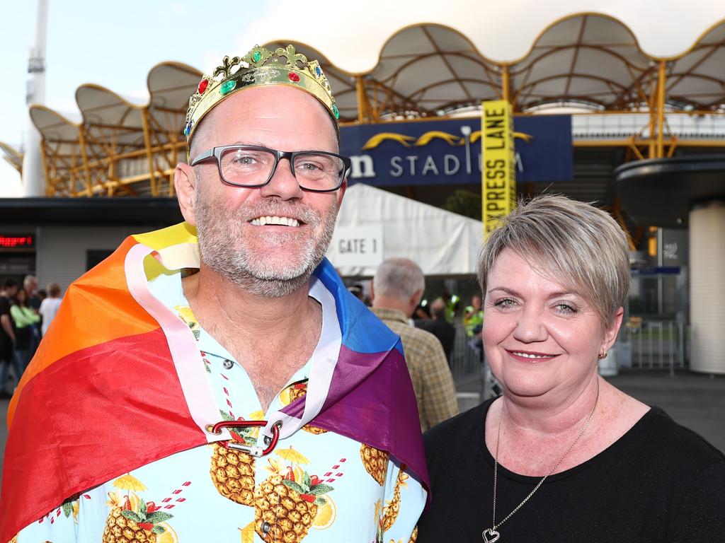 Chris Larkhhem and Catherine Lehn arrive at Metricon Stadium to see Queen Live. Photograph: Jason O'Brien