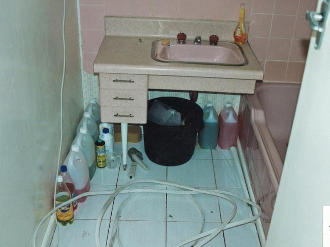 Chemical supplies in the bathroom. Picture: Supplied