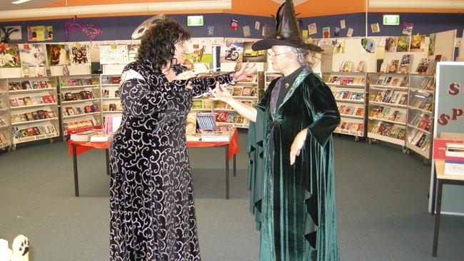 Mrs Rolt (left) dressed up as Harry Potter character Bellatrix for Book Week.