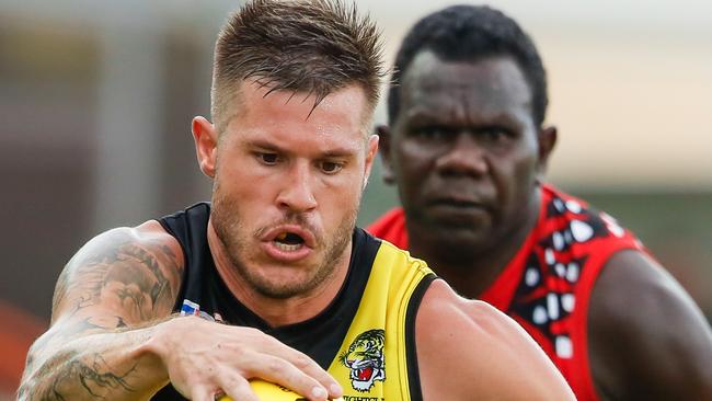 Nathan Brown wants his Nightcliff Tigers to jump out of the blocks in the NTFL preliminary final. Picture: Glenn Campbell